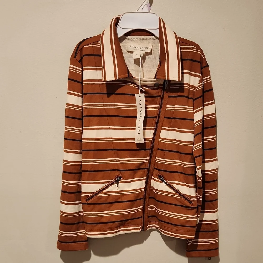 ❤️ NWT! SALTWATER LUXE STRIPED MOTO JACKET ON COTTON TERRY, SMALL - Picture 2 of 9